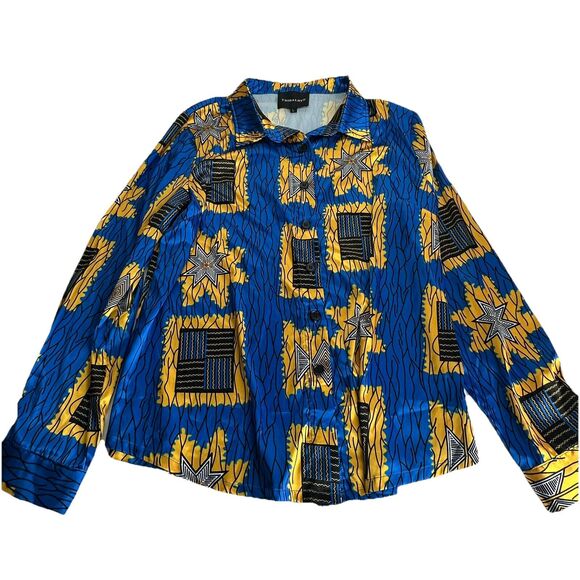 Tribalbyn Zambia African Print Blue Gold Matching Two Piece Set Size L New - Picture 9 of 16
